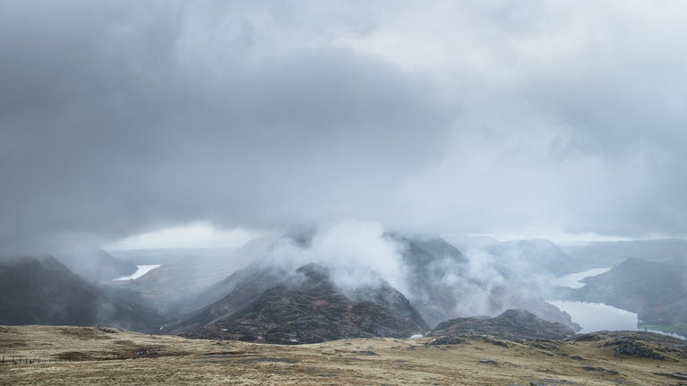 Wintry view of low cloud above Ennerdale, Haystacks and Buttermere in the Lake District